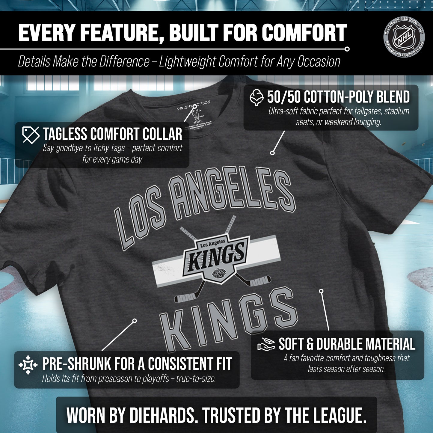 Los Angeles Kings NHL Adult Faceoff Tag-Less T-Shirt - Black