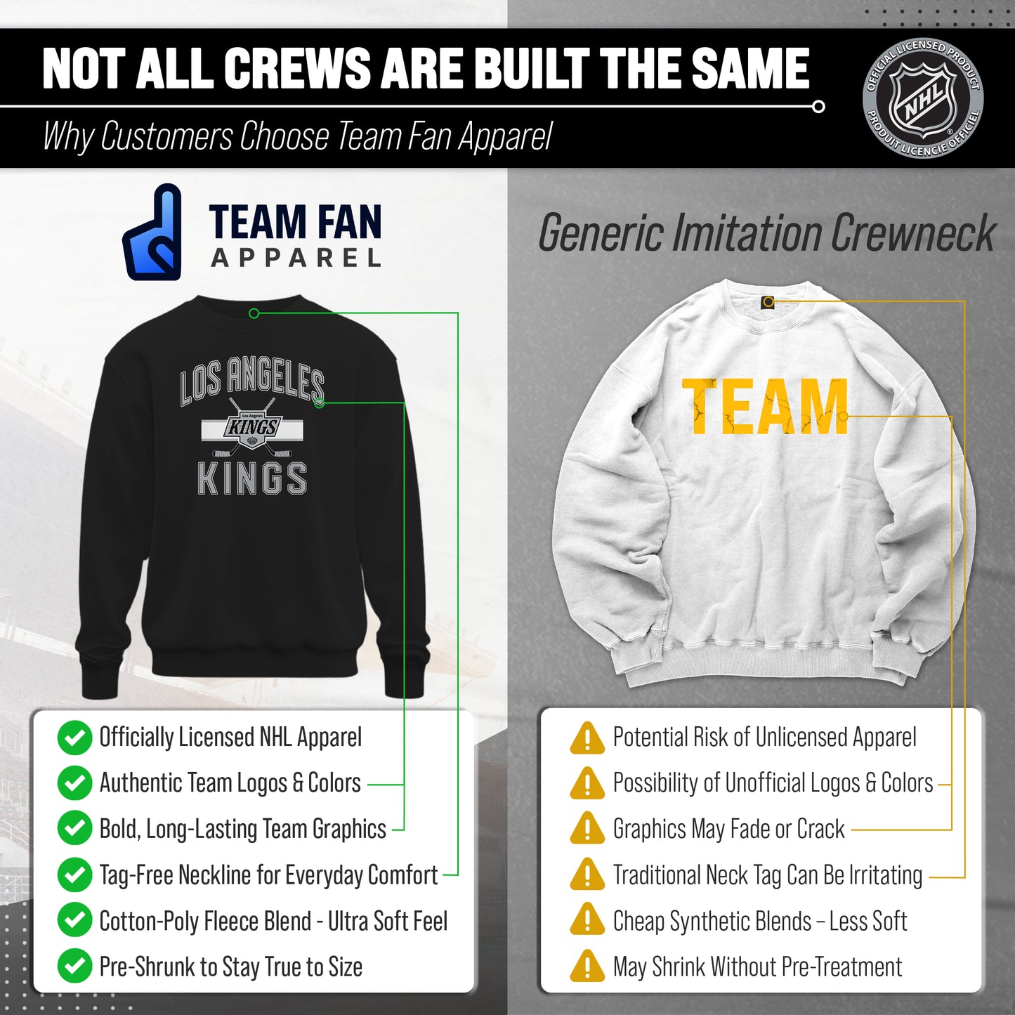 Los Angeles Kings Adult NHL Faceoff Hockey Fleece Crewneck Sweatshirt - Black