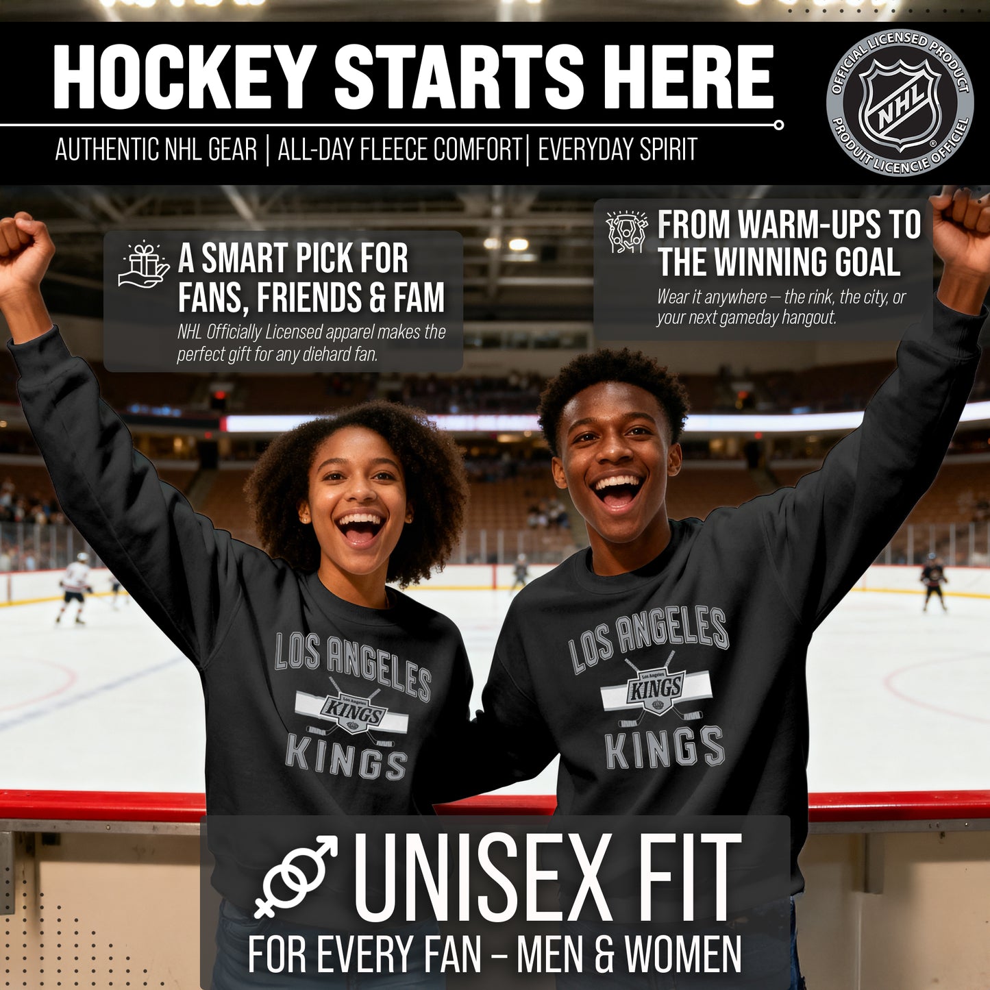 Los Angeles Kings Adult NHL Faceoff Hockey Fleece Crewneck Sweatshirt - Black