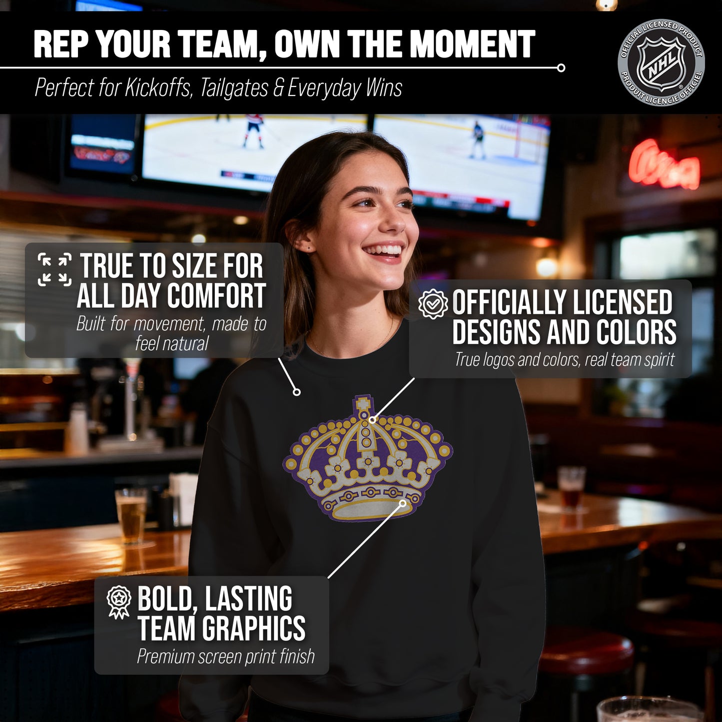 Los Angeles Kings Adult NHL Retro Logo Hockey Fleece Crewneck Sweatshirt - Black Heather