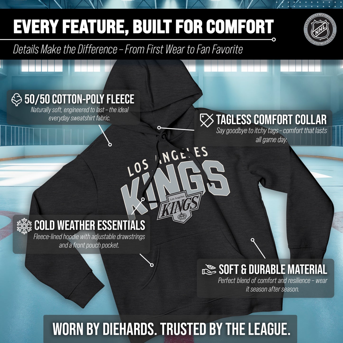 Los Angeles Kings NHL Adult Unisex Powerplay Hooded Sweatshirt - Black Heather
