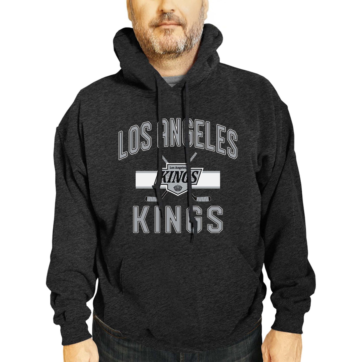 Los Angeles Kings Adult NHL Faceoff Hockey Fleece Hooded Sweatshirt- Jersey Stripe - Black