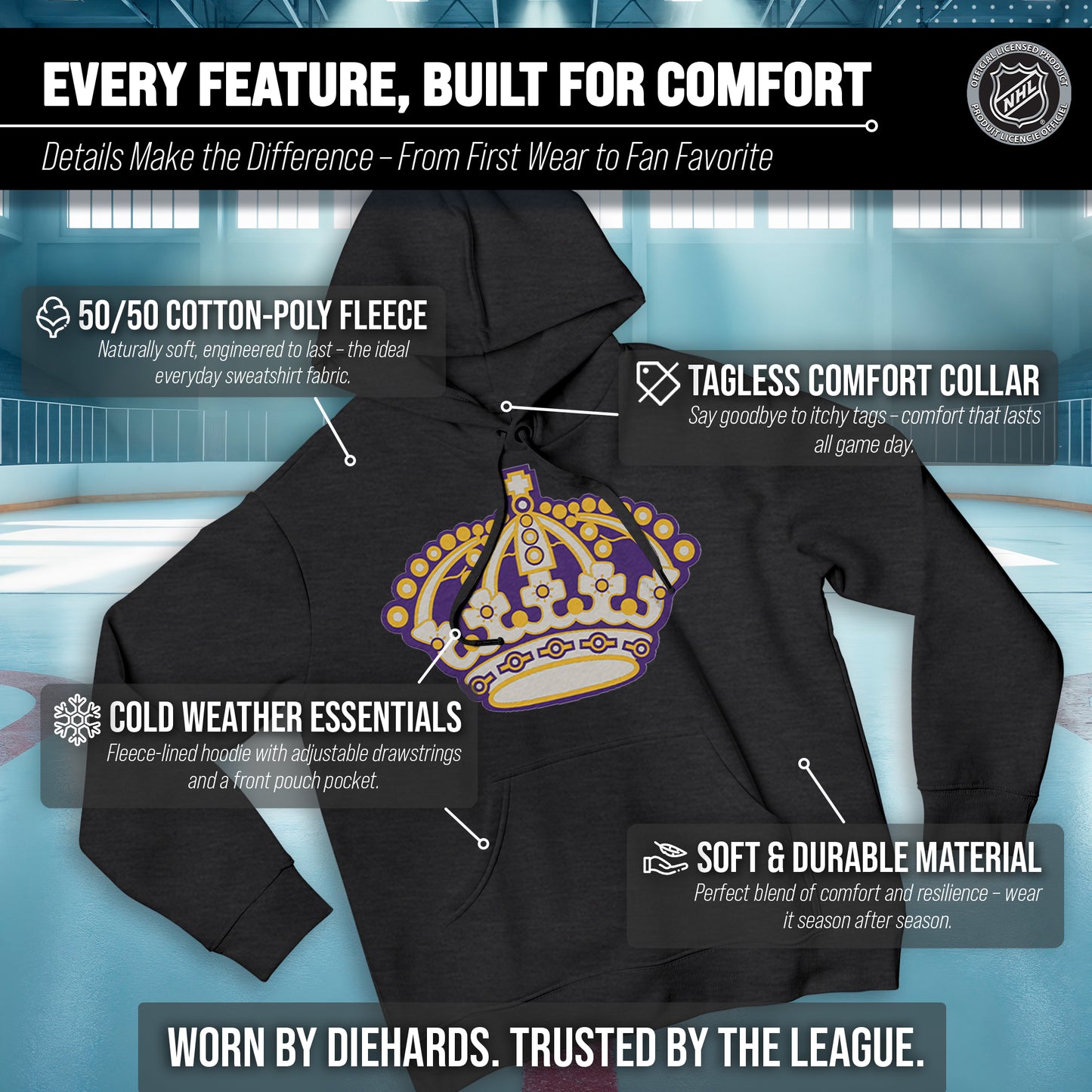 Los Angeles Kings Adult NHL Retro Logo Hockey Fleece Hooded Sweatshirt - Black Heather