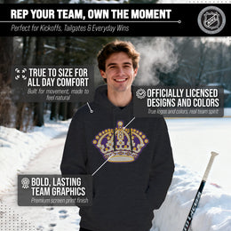 Los Angeles Kings Adult NHL Retro Logo Hockey Fleece Hooded Sweatshirt - Black Heather