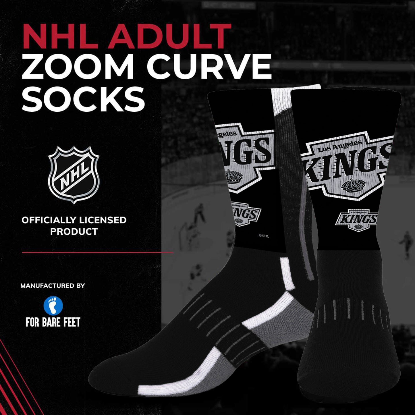 Los Angeles Kings Adult NHL Zoom Curve Team Crew Socks - Black