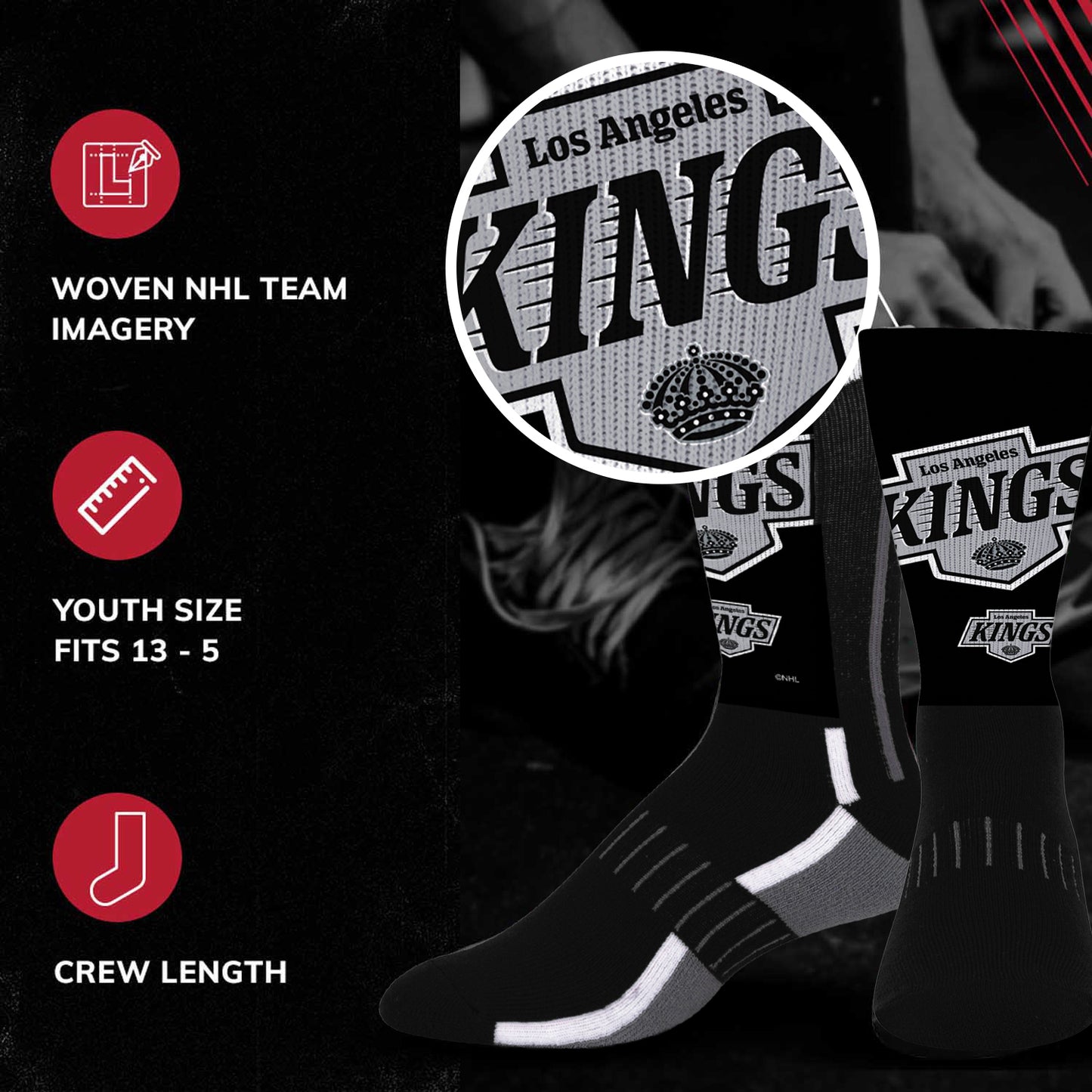 Los Angeles Kings Adult NHL Zoom Curve Team Crew Socks - Black