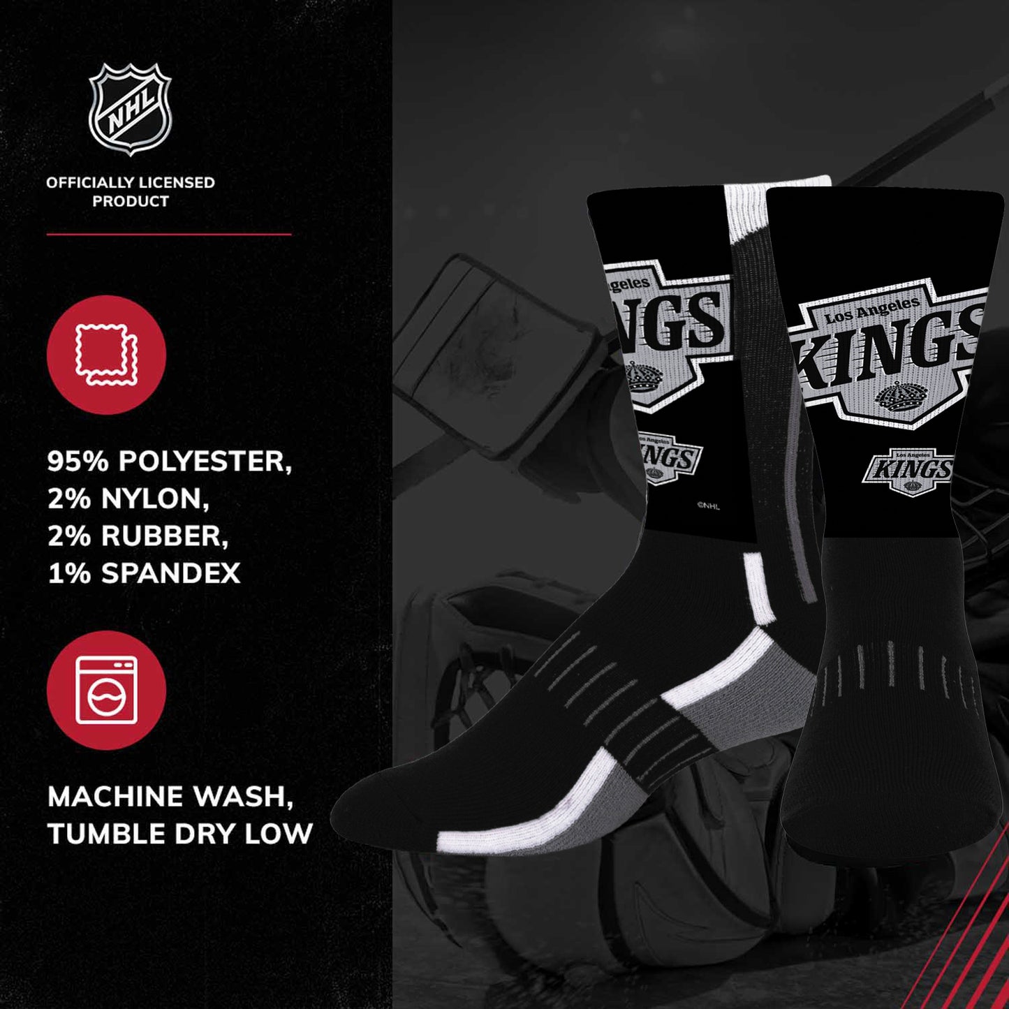 Los Angeles Kings Adult NHL Zoom Curve Team Crew Socks - Black