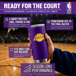 Los Angeles Lakers NBA Basketball 20oz Stainless Steel Vacuum Insulated Game Day Tumbler with Silicone Grip - Purple