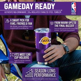 Los Angeles Lakers NBA Basketball 30oz Stainless Steel Vacuum Insulated Game Day Tumbler with Silicone Grip - Purple