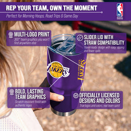 Los Angeles Lakers NBA Basketball 30oz Stainless Steel Vacuum Insulated Game Day Tumbler with Silicone Grip - Purple