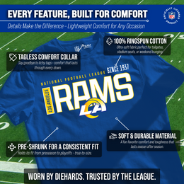 Los Angeles Rams NFL Adult Modern Endzone Tag-Less T-Shirt - Royal