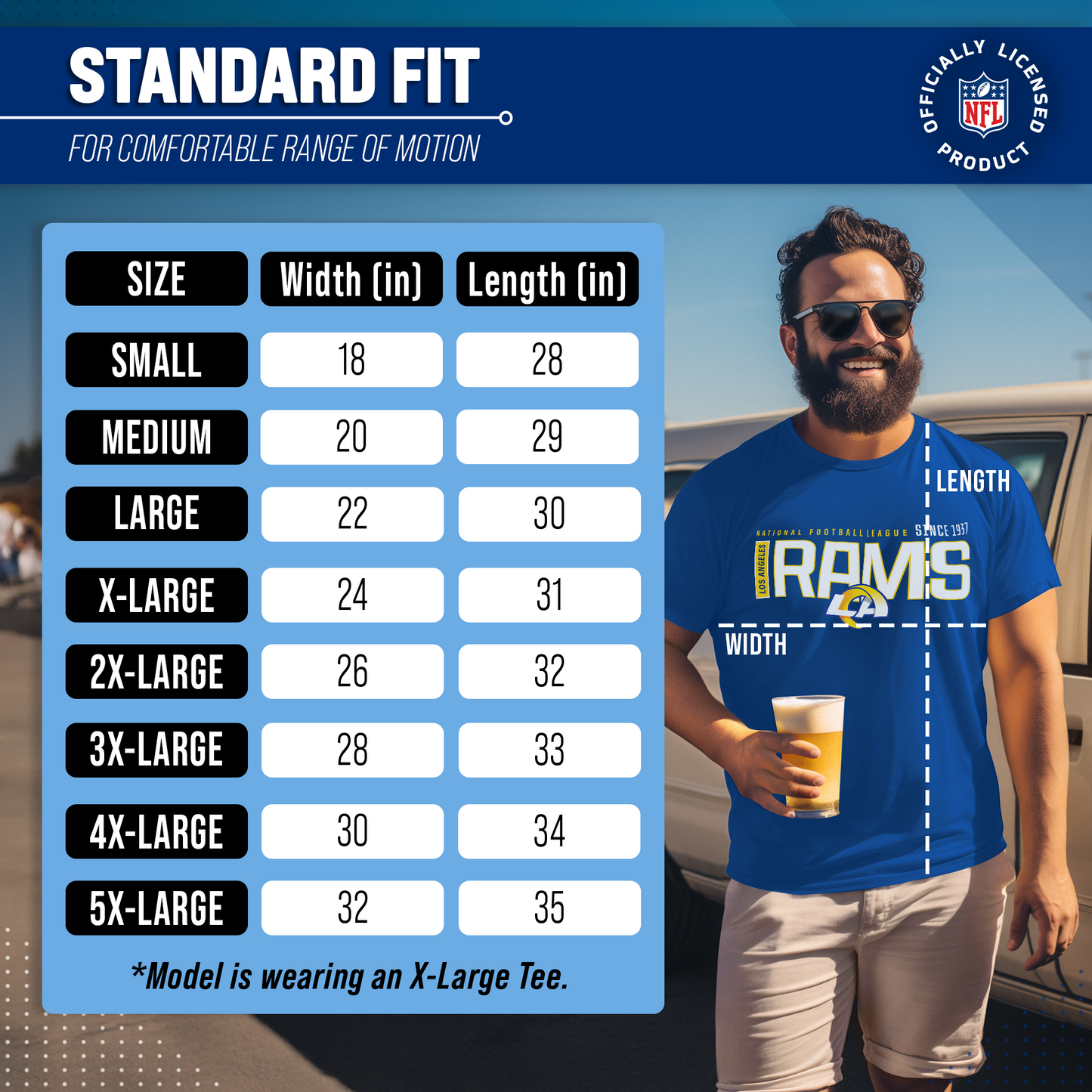 Los Angeles Rams NFL Adult Modern Endzone Tag-Less T-Shirt - Royal