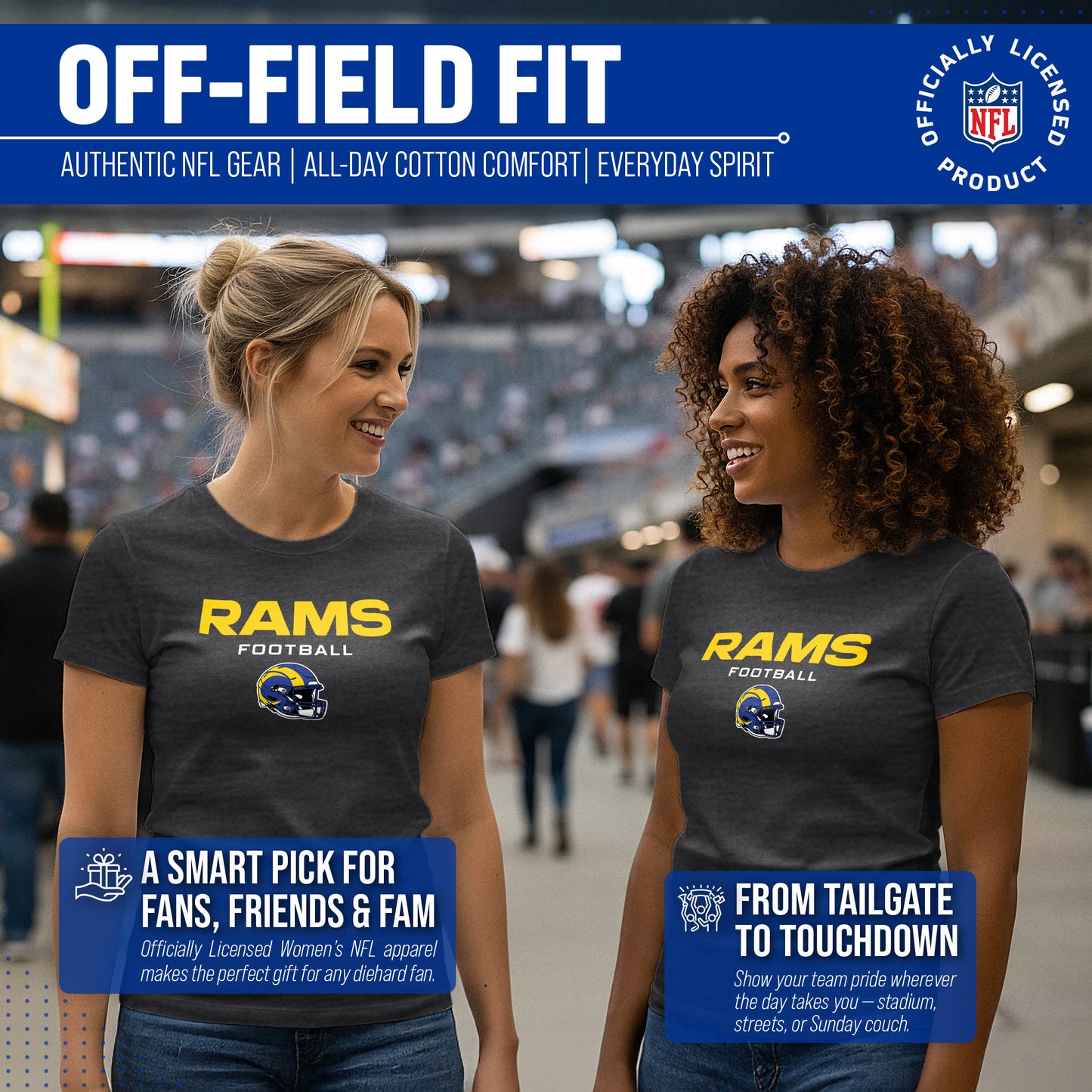 Los Angeles Rams Women's NFL Football Helmet Short Sleeve Tagless T-Shirt - Charcoal