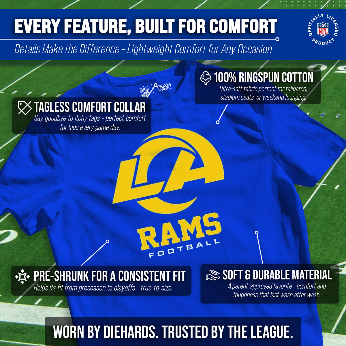 Los Angeles Rams Youth NFL Large Logo Short Sleeve T-Shirt - Royal