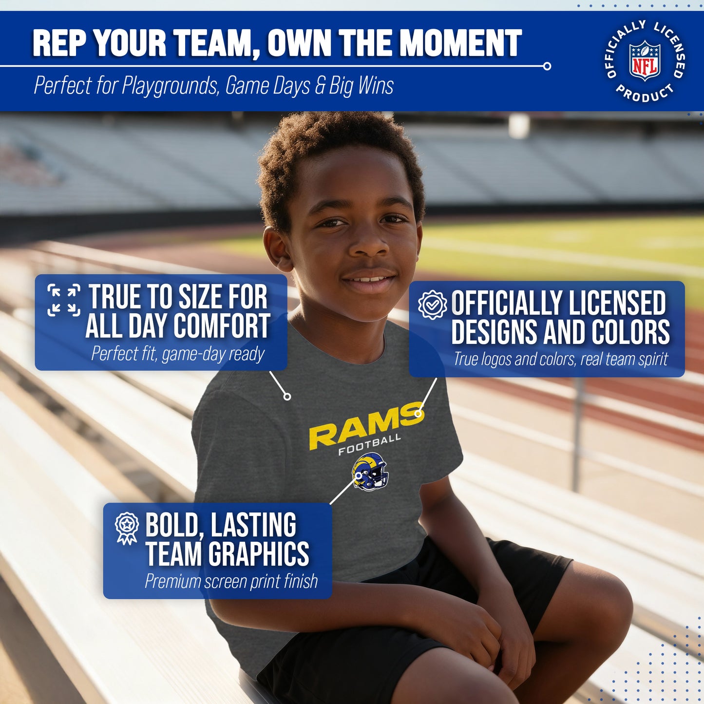 Los Angeles Rams NFL Youth Football Helmet Tagless T-Shirt - Charcoal