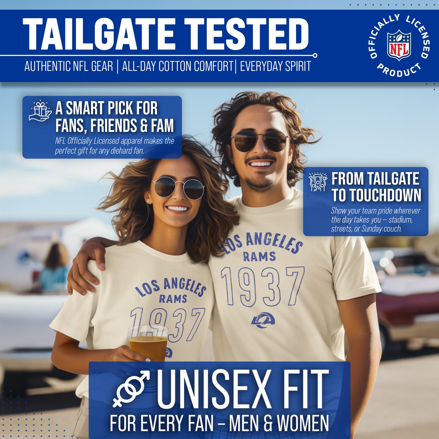 Los Angeles Rams NFL Adult Big Date Tag-Less T-Shirt - Natural