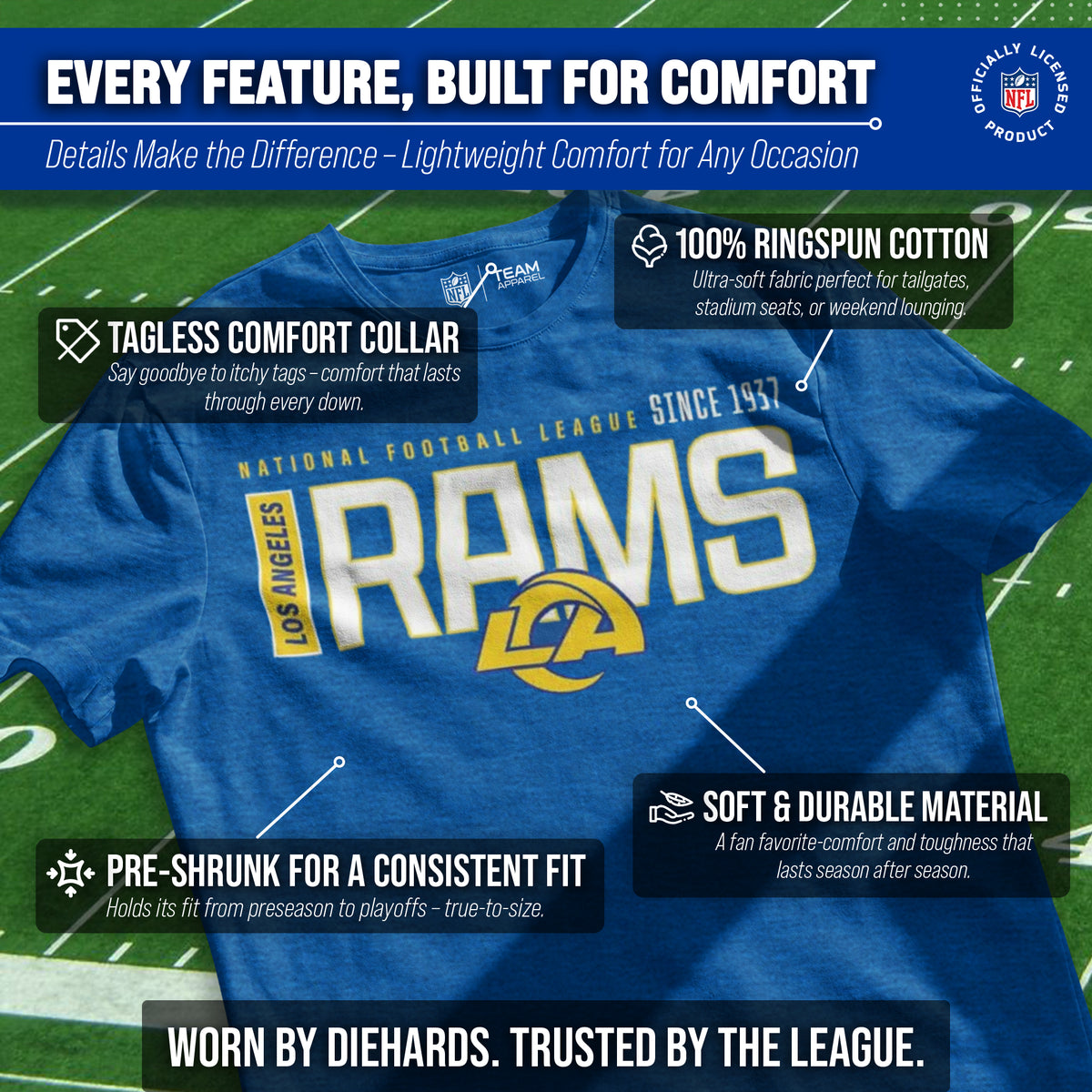 Los Angeles Rams  Modern Zone T-Shirt Men Women Officially Licensed NFL - Royal