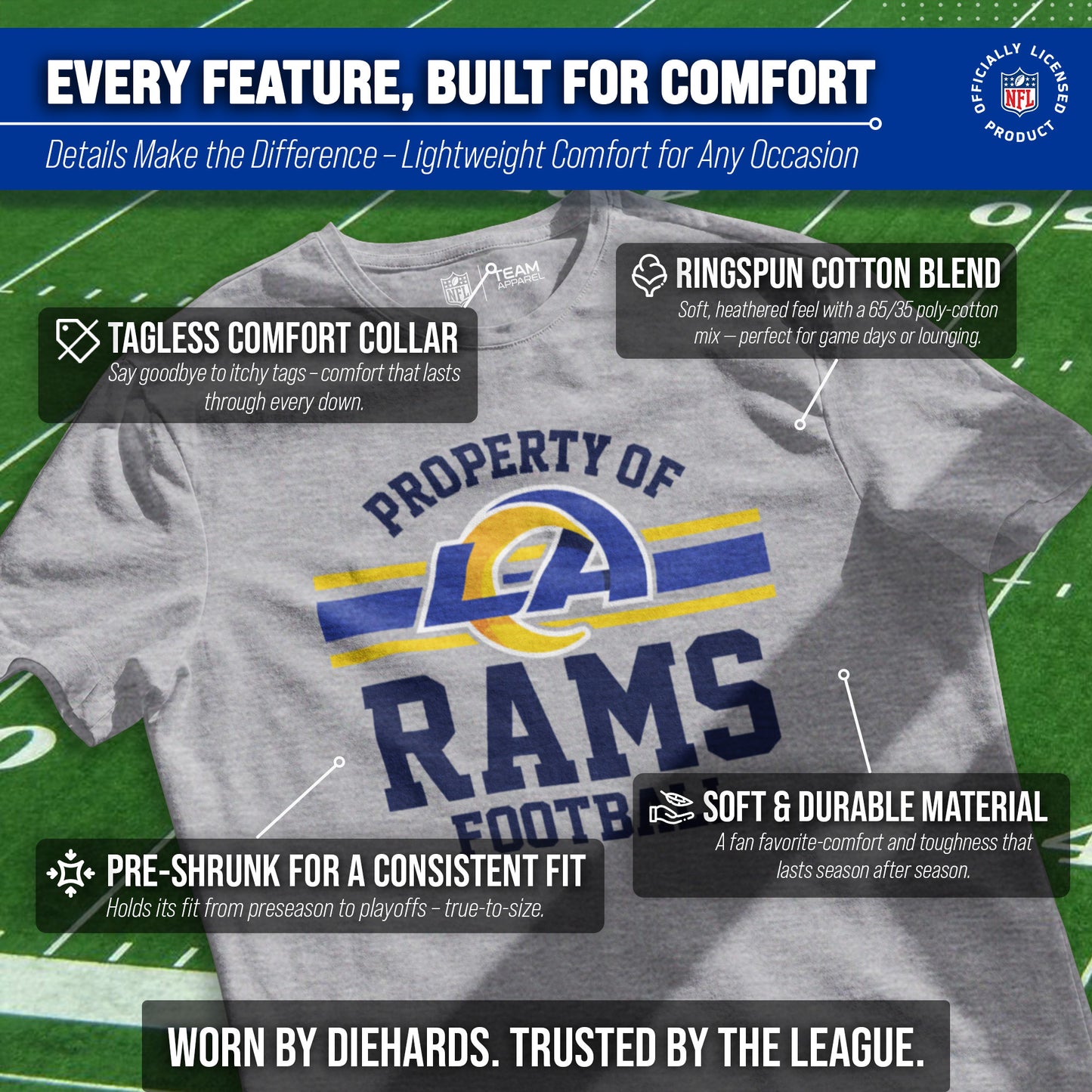 Los Angeles Rams NFL Adult Property Of T-Shirt - Sport Gray