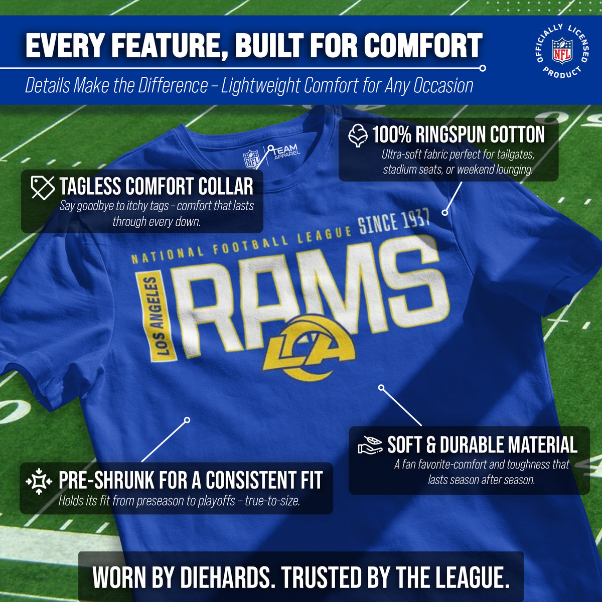 Los Angeles Rams NFL Youth Modern Endzone T-Shirt Unisex Boys Girls - Royal