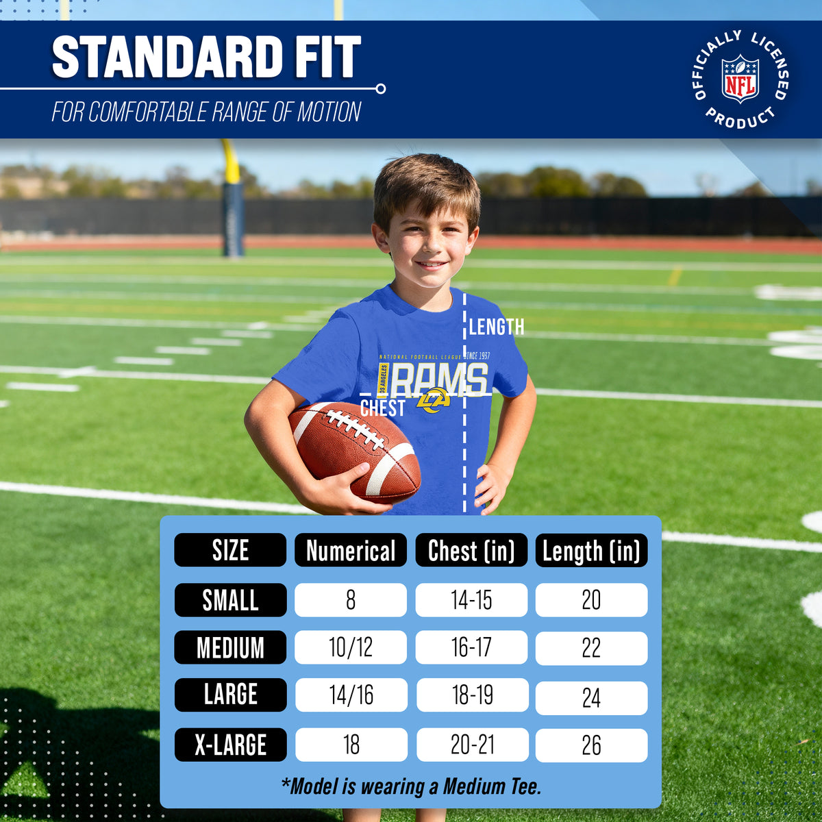 Los Angeles Rams NFL Youth Modern Endzone T-Shirt Unisex Boys Girls - Royal