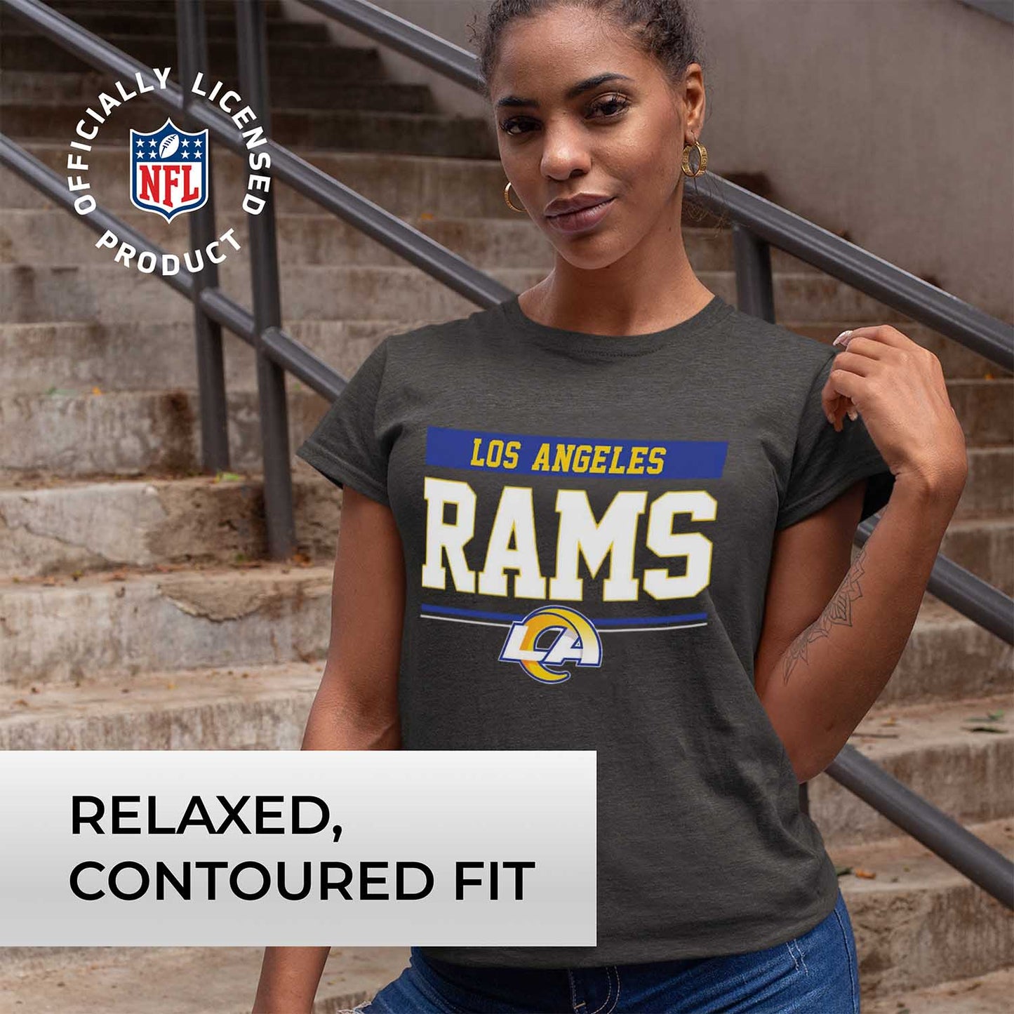 Los Angeles Rams NFL Women's Team Block Plus Sized Relaxed Fit T-Shirt - Charcoal