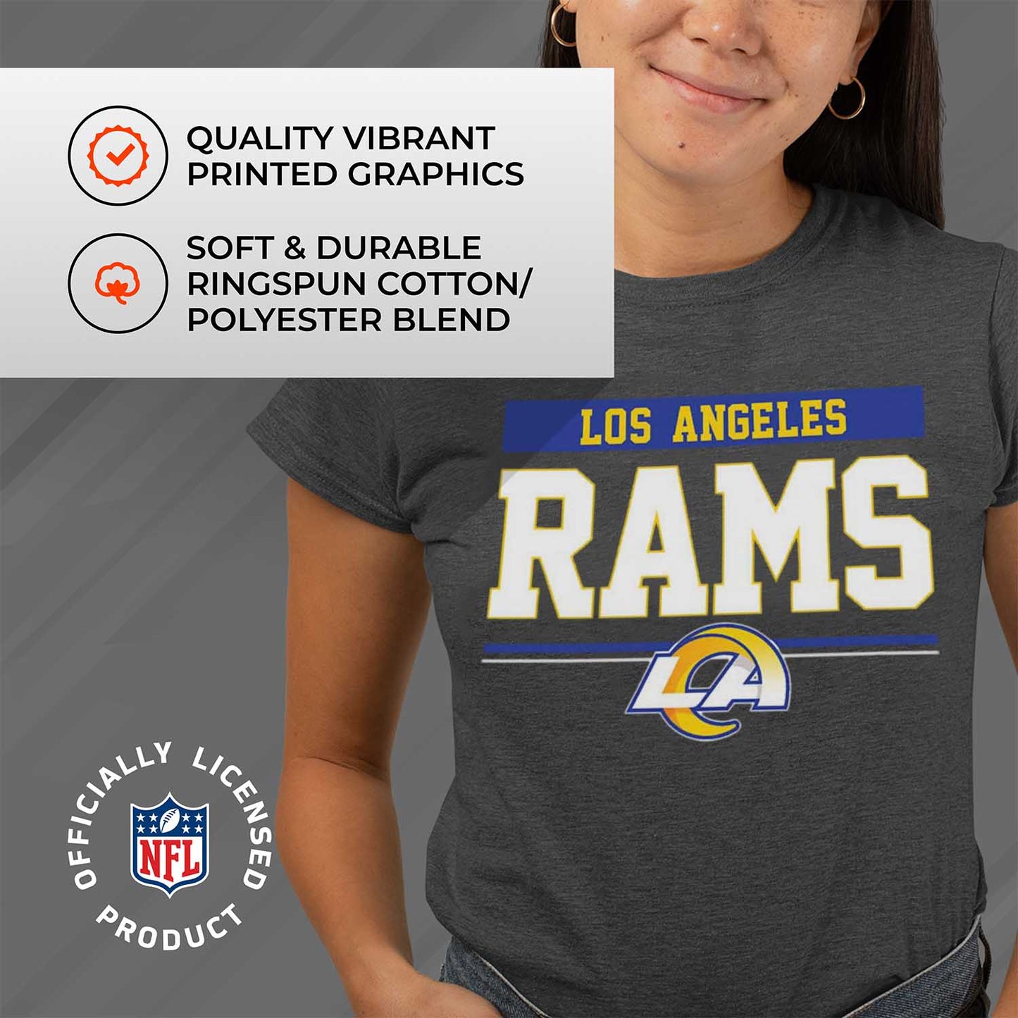 Los Angeles Rams NFL Women's Team Block Plus Sized Relaxed Fit T-Shirt - Charcoal
