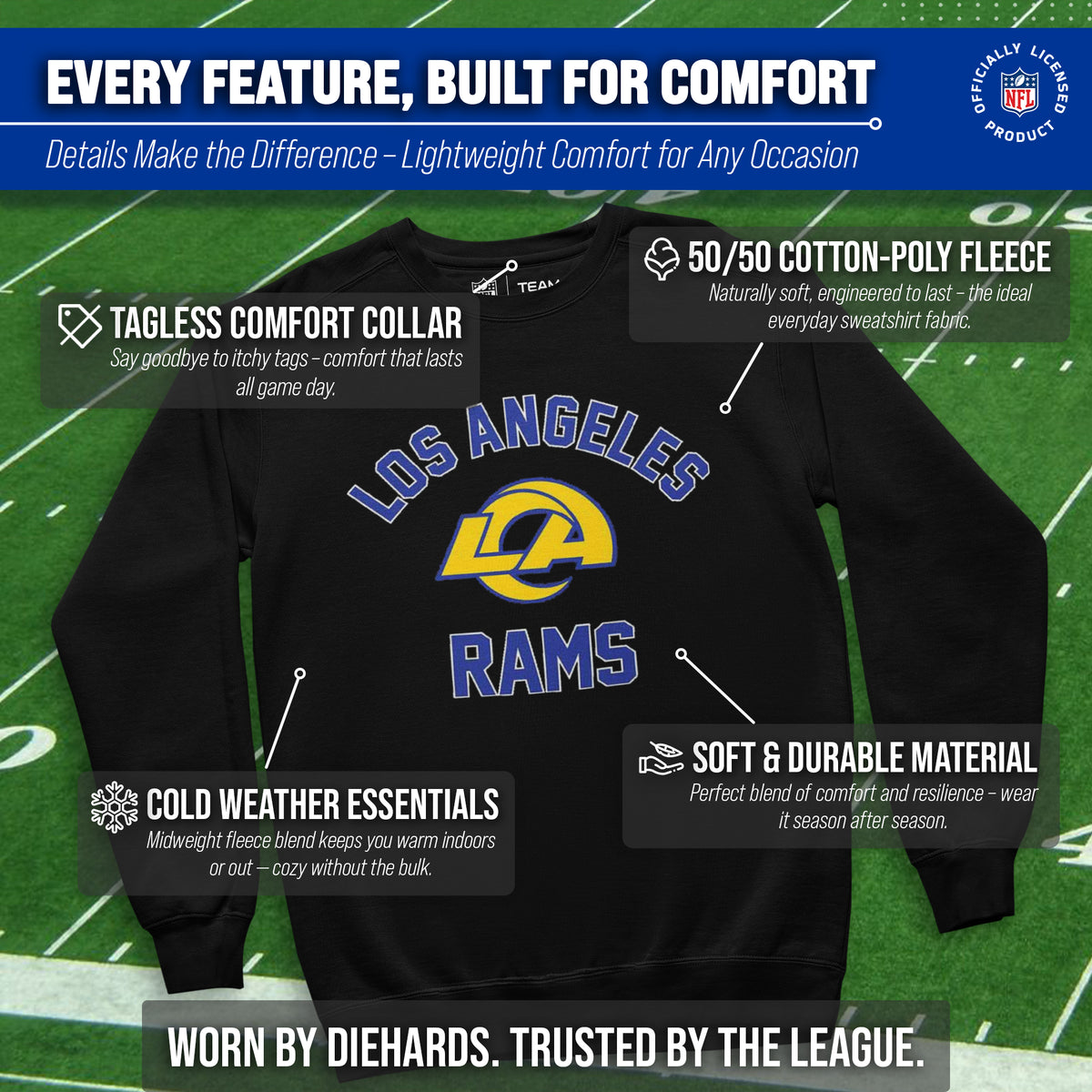 Los Angeles Rams NFL Adult Gameday Football Crewneck Sweatshirt - Black