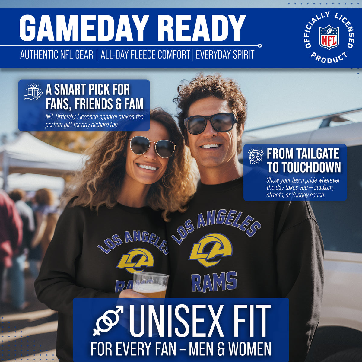Los Angeles Rams NFL Adult Gameday Football Crewneck Sweatshirt - Black