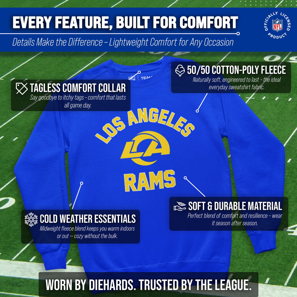 Los Angeles Rams NFL Adult Gameday Football Crewneck Sweatshirt - Royal