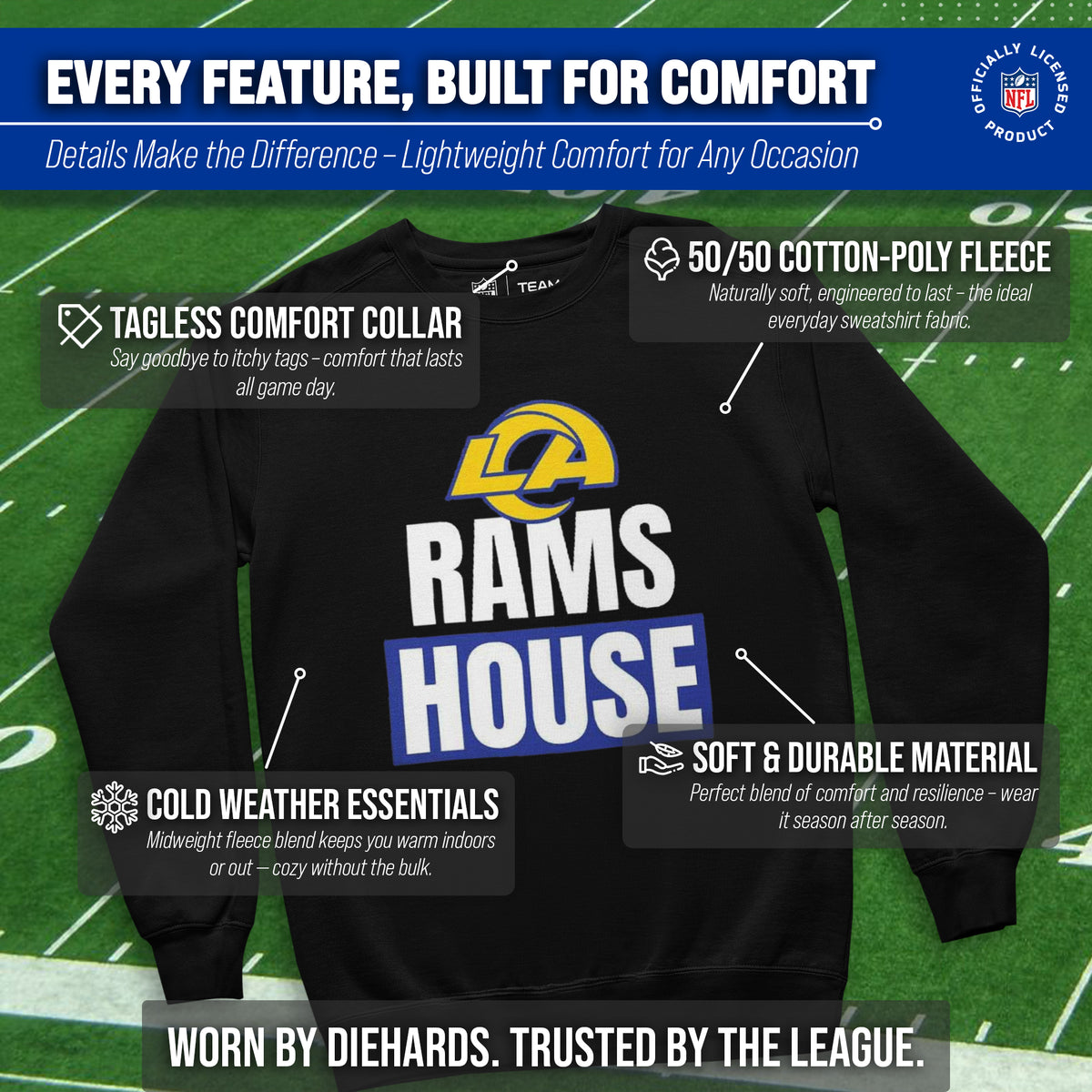 Los Angeles Rams NFL Adult Slogan Crewneck Sweatshirt - Black