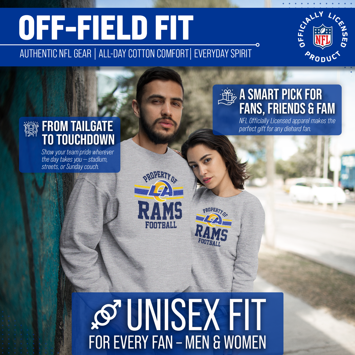 Los Angeles Rams NFL Adult Property Of Crewneck Fleece Sweatshirt - Sport Gray