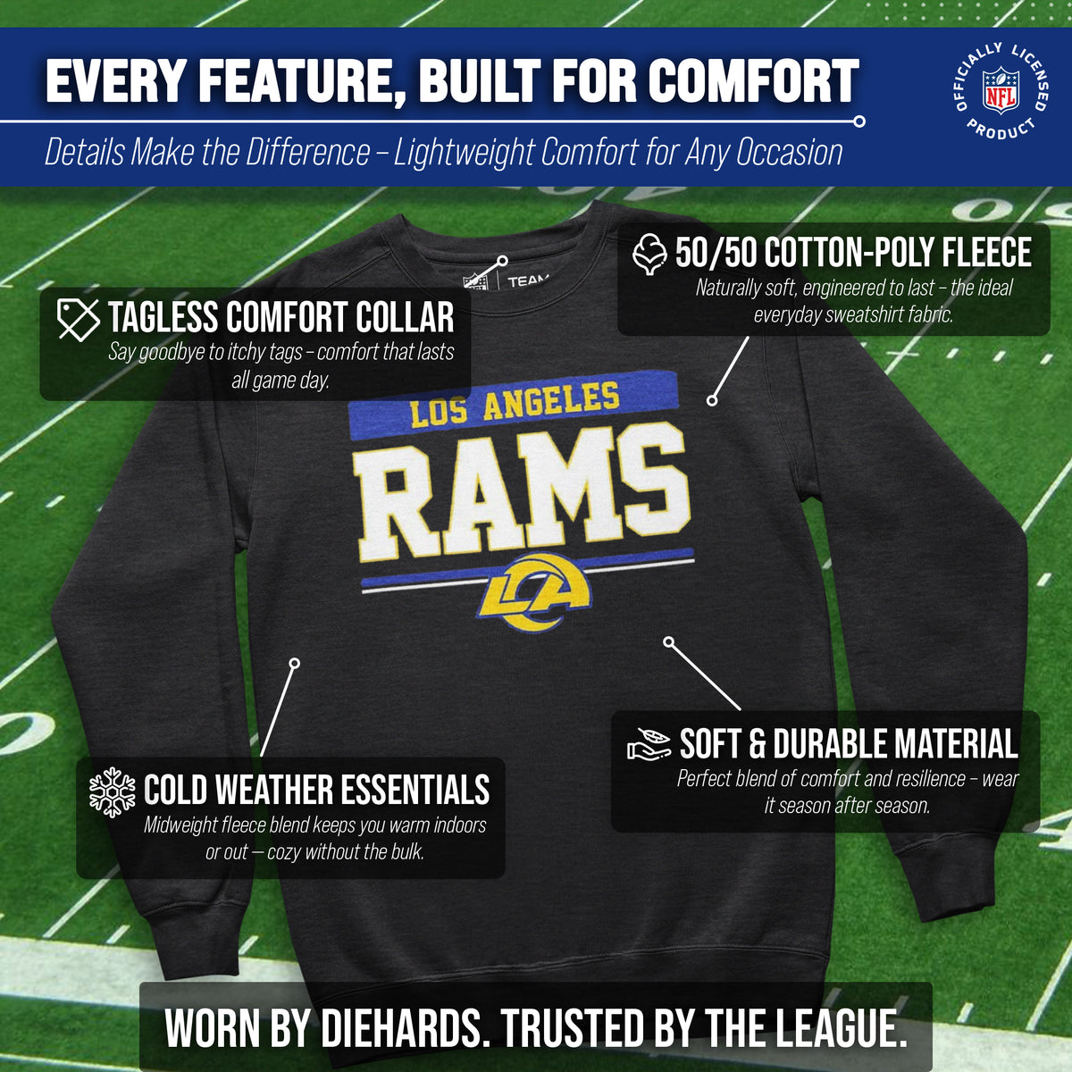 Los Angeles Rams  NFL Team Block Crewneck Fleece Sweatshirt - Charcoal