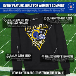 Los Angeles Rams NFL Womens Retro Triangle French Terry Slouchy Top- Raglan Sleeves - Heather Charcoal