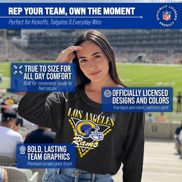 Los Angeles Rams NFL Womens Retro Triangle French Terry Slouchy Top- Raglan Sleeves - Heather Charcoal