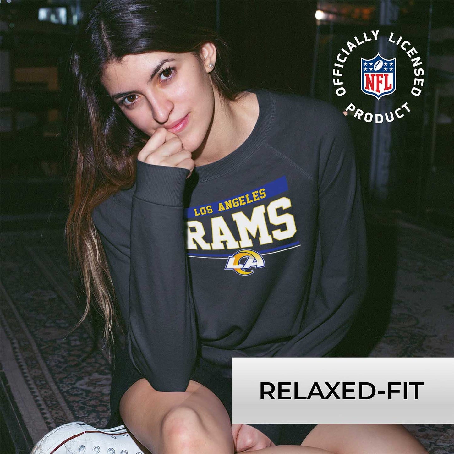Los Angeles Rams NFL Womens Team Block French Terry Slouchy Top - Charcoal