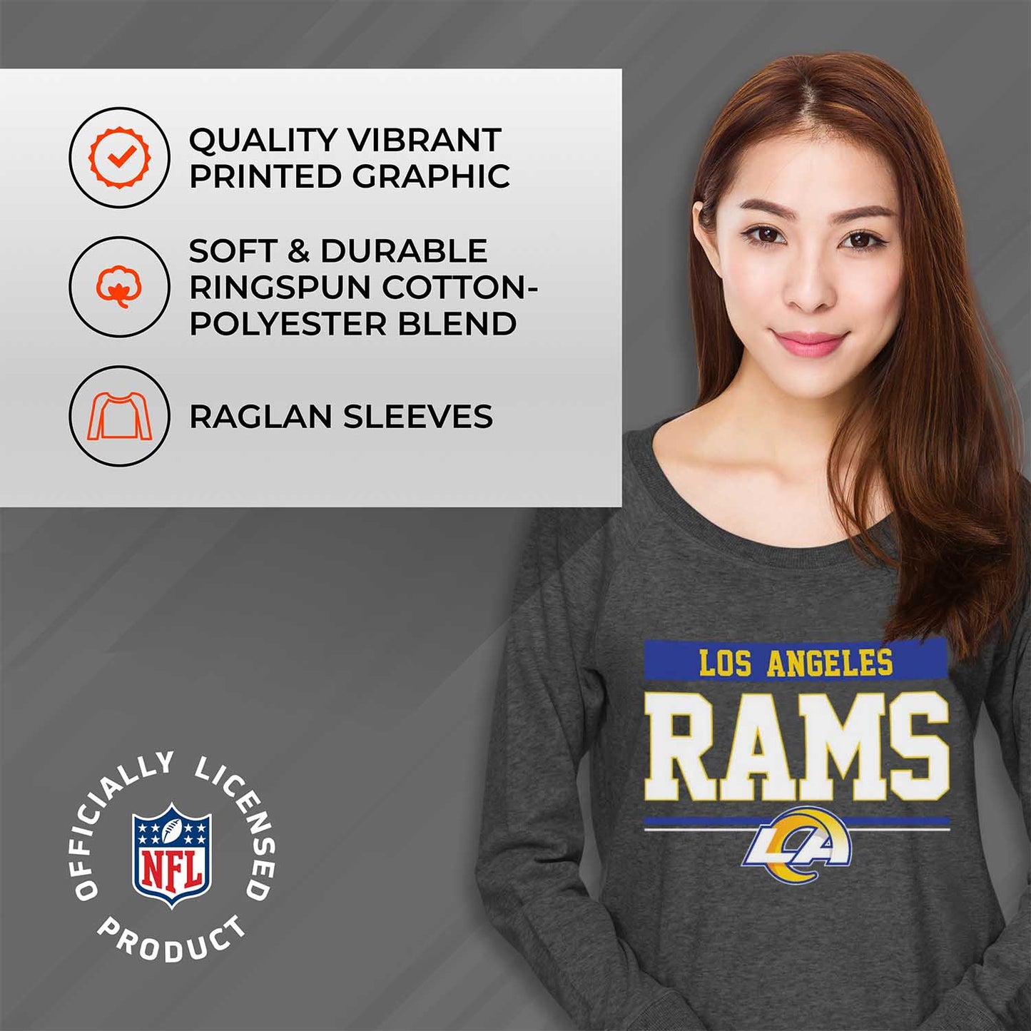 Los Angeles Rams NFL Womens Team Block French Terry Slouchy Top - Charcoal