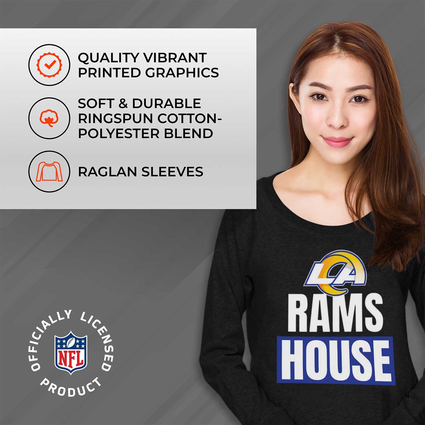 Los Angeles Rams NFL Womens Plus Size Team Slogan Crew Neck - Black