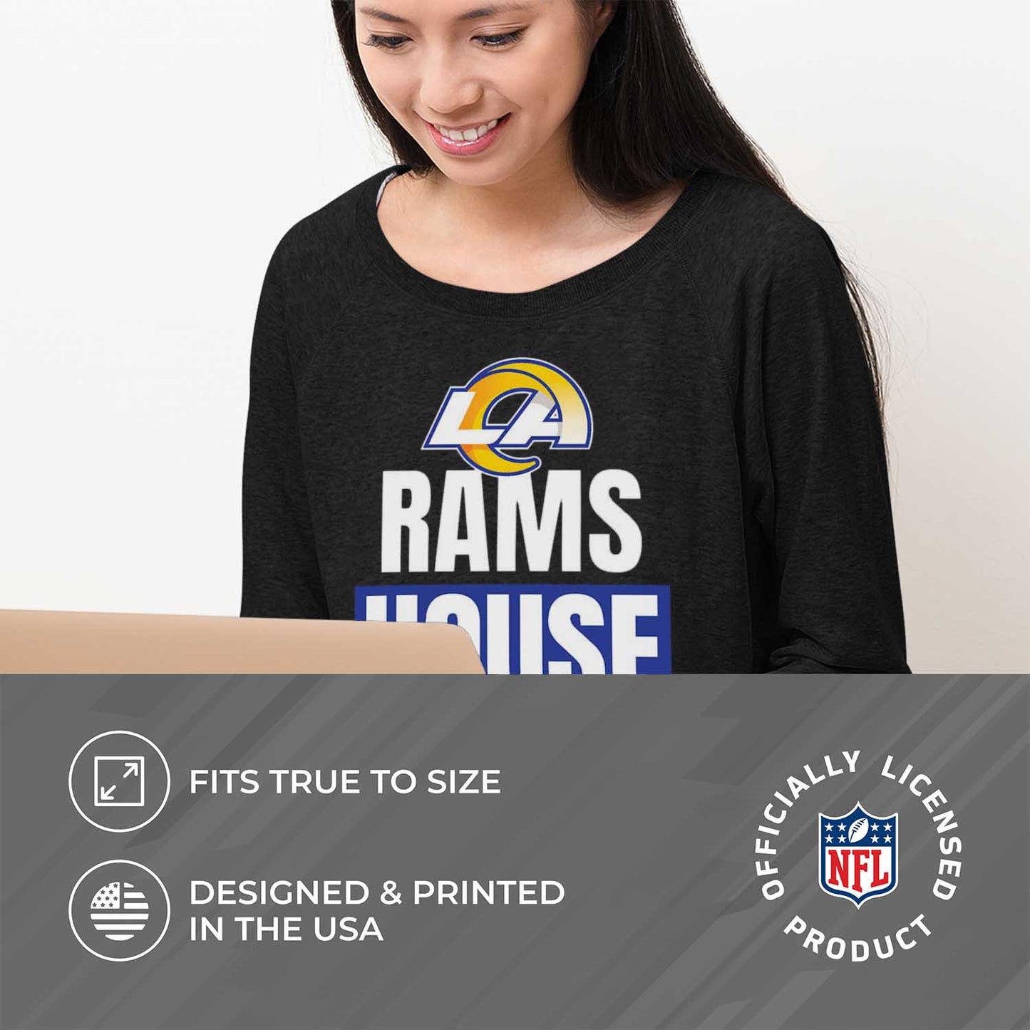 Los Angeles Rams NFL Womens Plus Size Team Slogan Crew Neck - Black