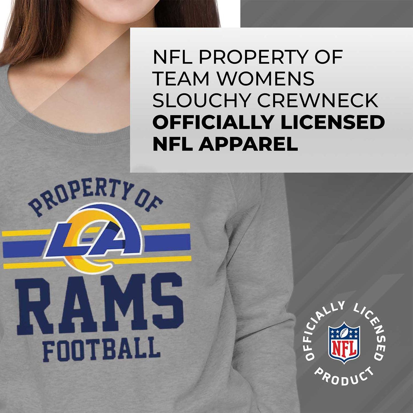 Los Angeles Rams NFL Womens Plus Size Property of Lightweight Crew Neck - Sport Gray