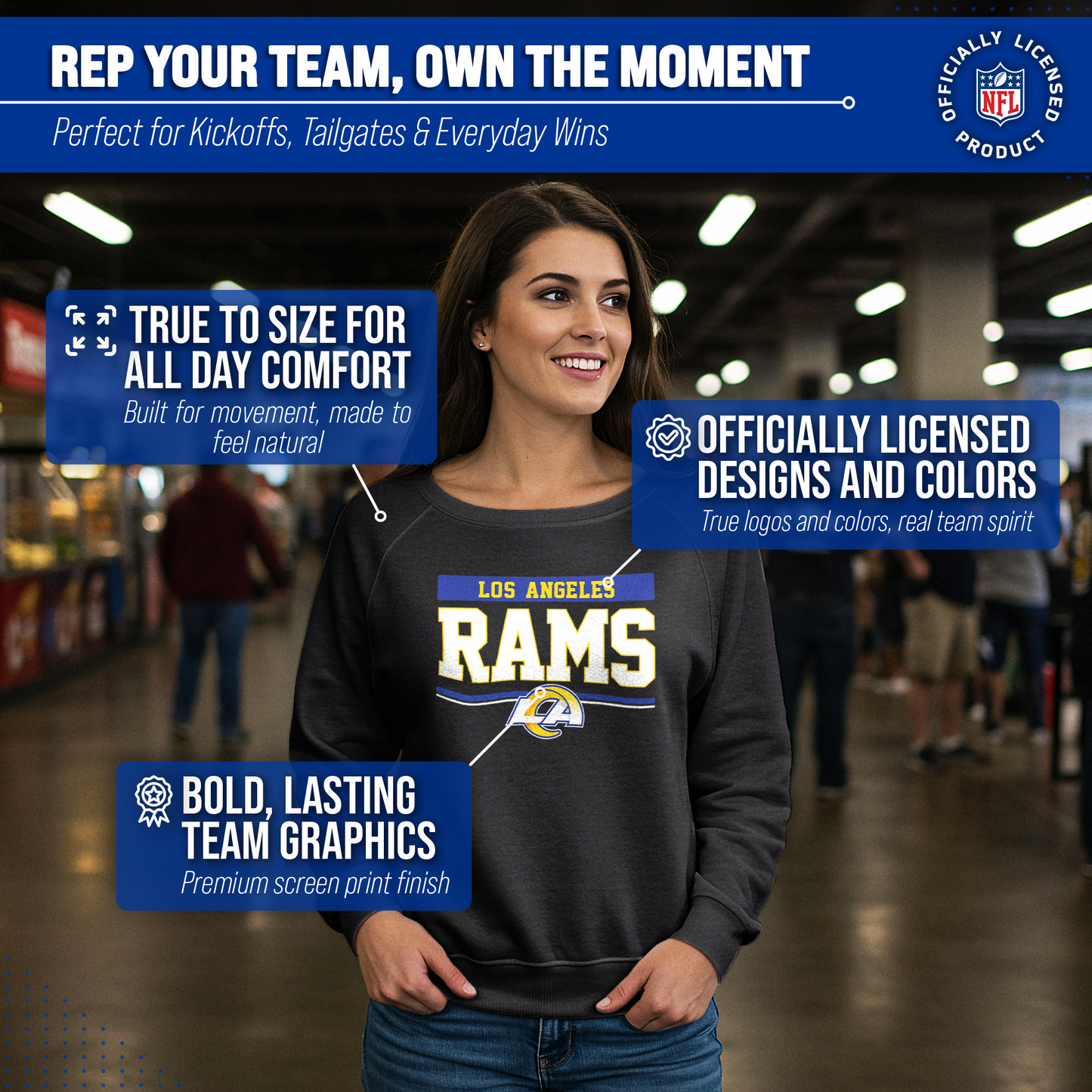 Los Angeles Rams NFL Womens Team Block French Terry Slouchy Top - Charcoal