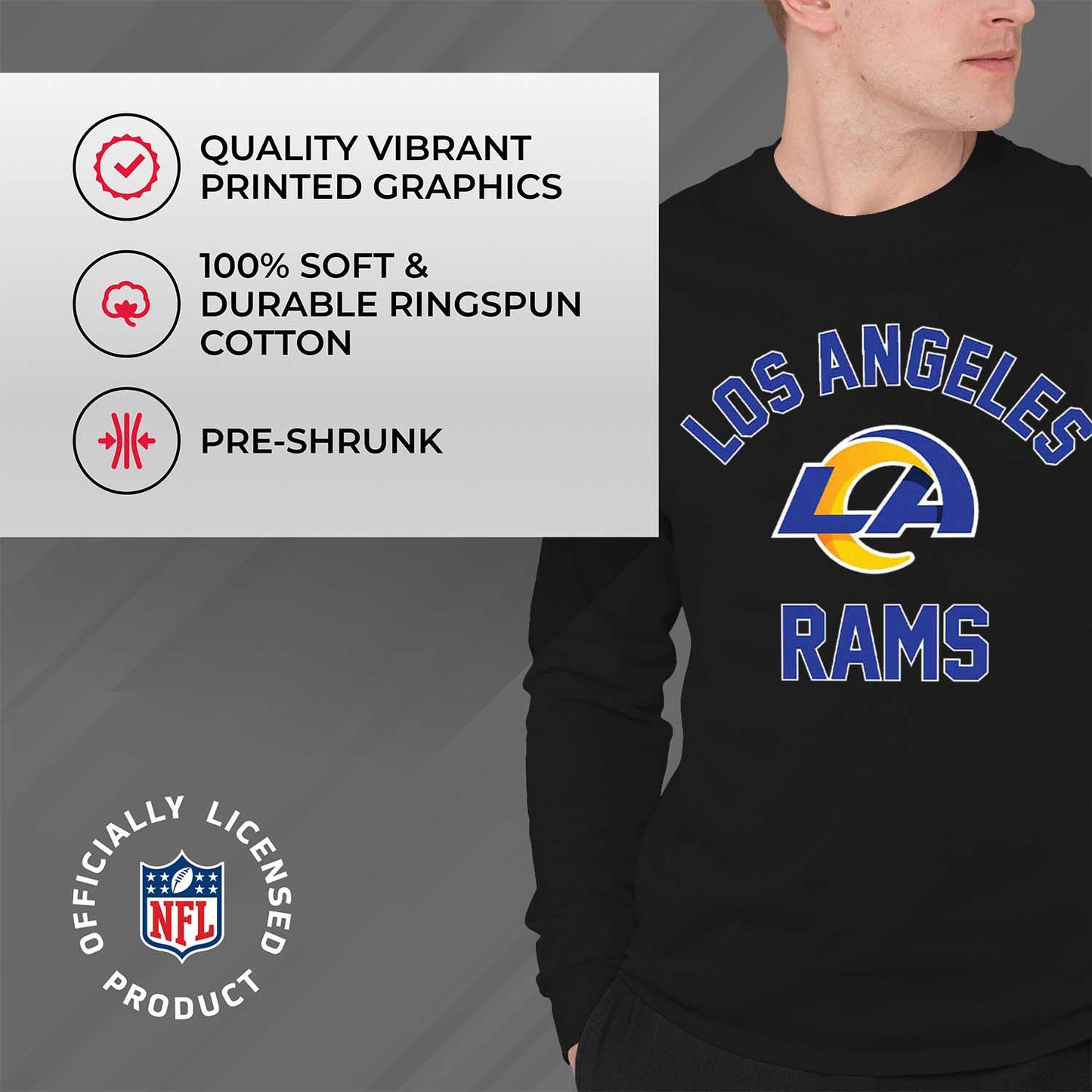 Los Angeles Rams NFL Gameday Adult Long Sleeve Shirt - Black