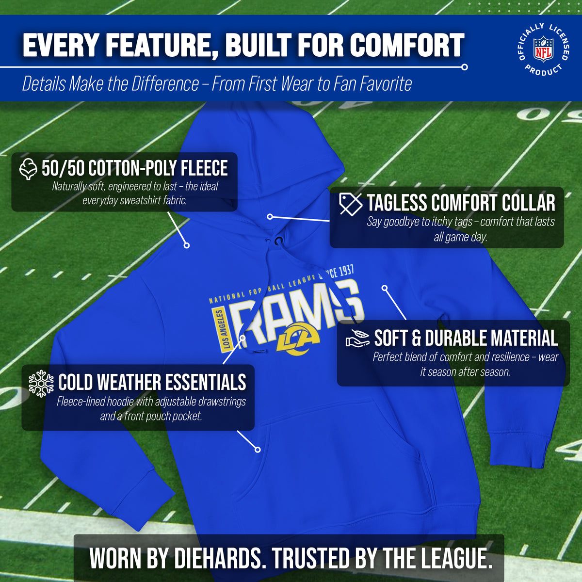 Los Angeles Rams NFL Modern Endzone Fleece Hoodie Royal Sweatshirt - Royal