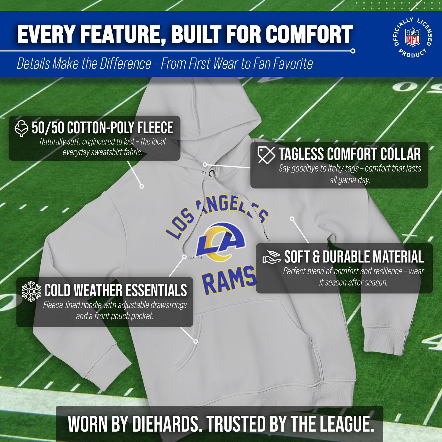 Los Angeles Rams Team Fan Apparel NFL  Gameday Hoodie - Sport Gray