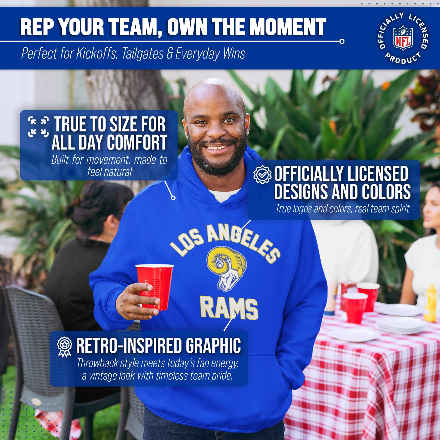 Los Angeles Rams NFL Adult Unisex Retro Gameday Ultra Soft Fleece Hooded Sweatshirt - Royal