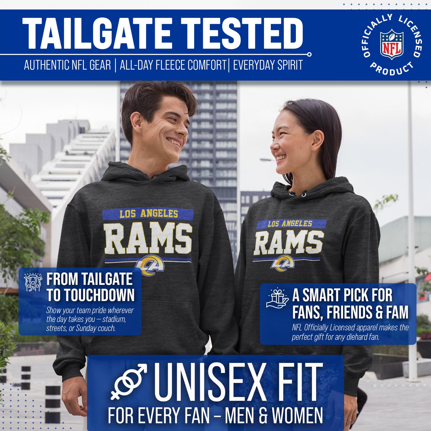 Los Angeles Rams NFL Adult Gameday Charcoal Hooded Sweatshirt - Charcoal