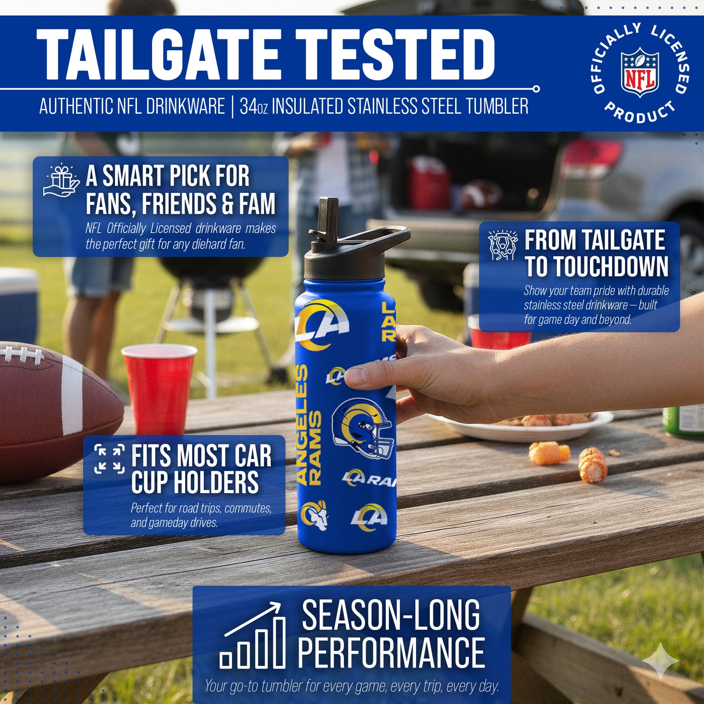Los Angeles Rams NFL 34oz Quencher Stainless Steel Insulated Water Bottle - Royal