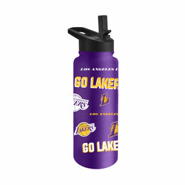 Los Angeles Lakers NBA Basketball 34oz Stainless Steel Vacuum Insulated Game Day Water Bottle with Flip Straw Lid and Handle - Purple