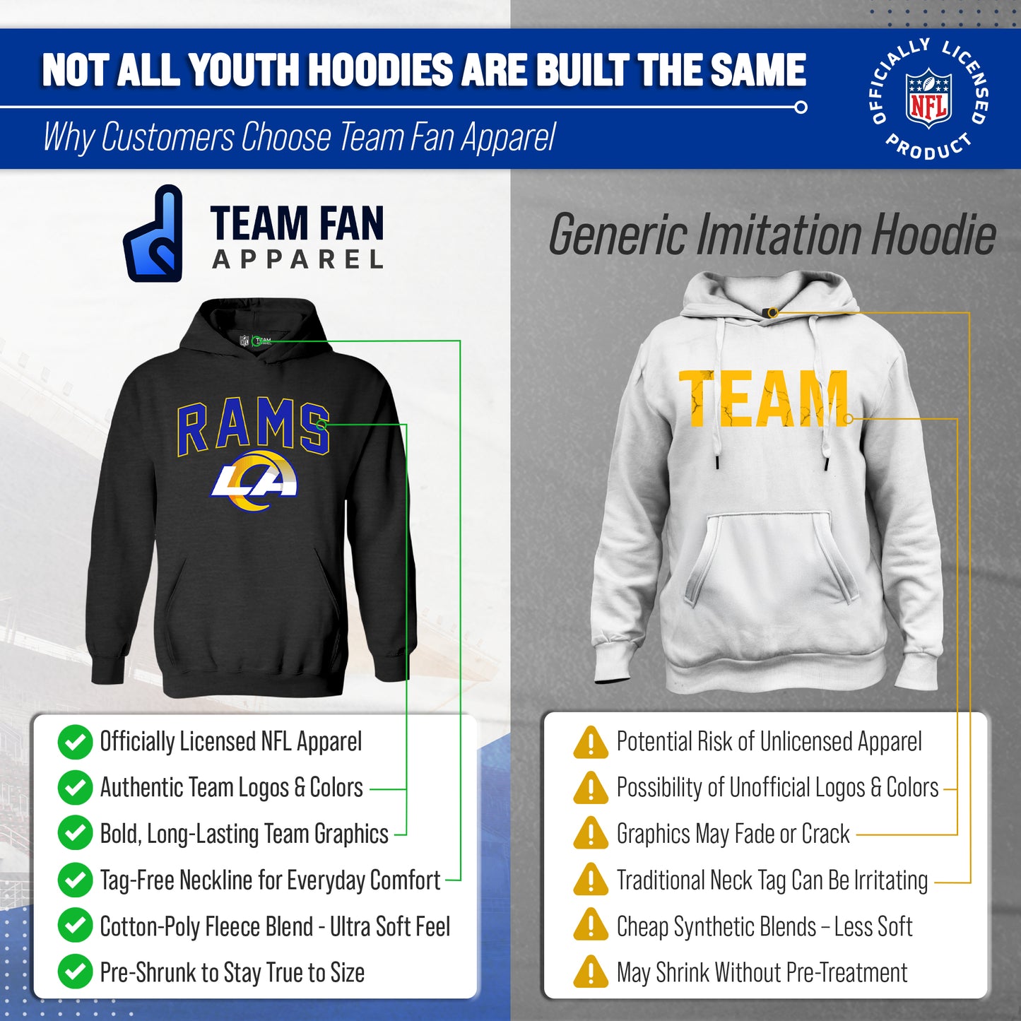 Los Angeles Rams NFL Youth Home Team Hoodie- Kids Hooded Sweatshirt - Black