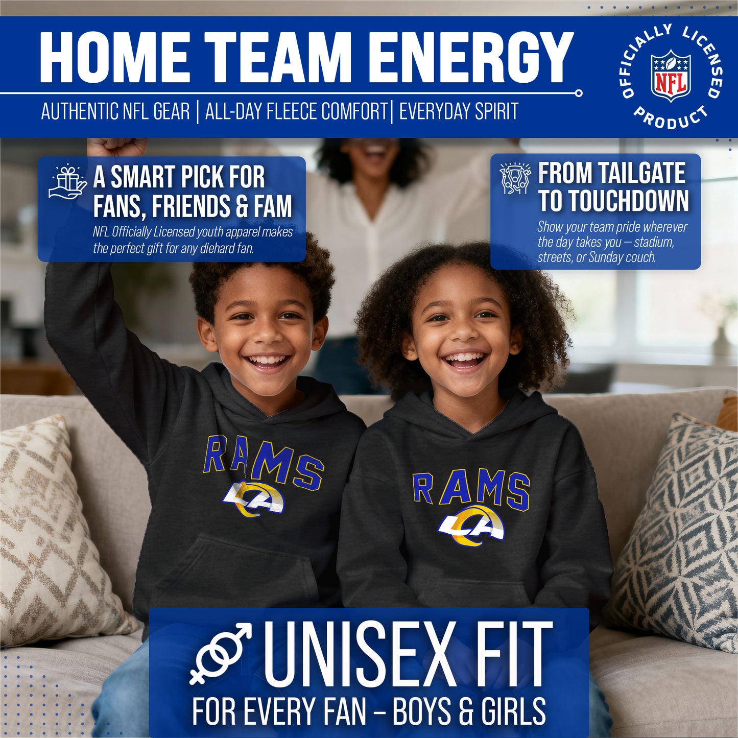 Los Angeles Rams NFL Youth Home Team Hoodie- Kids Hooded Sweatshirt - Black