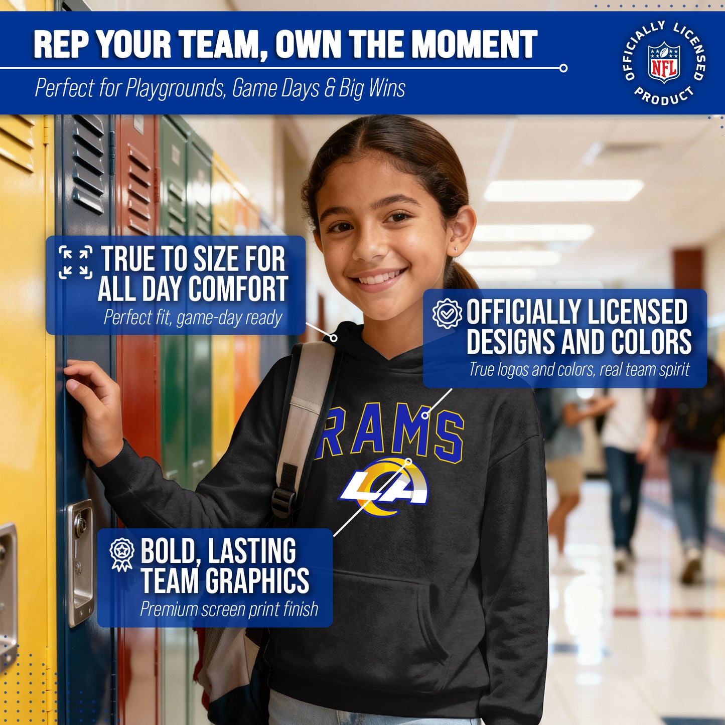 Los Angeles Rams NFL Youth Home Team Hoodie- Kids Hooded Sweatshirt - Black